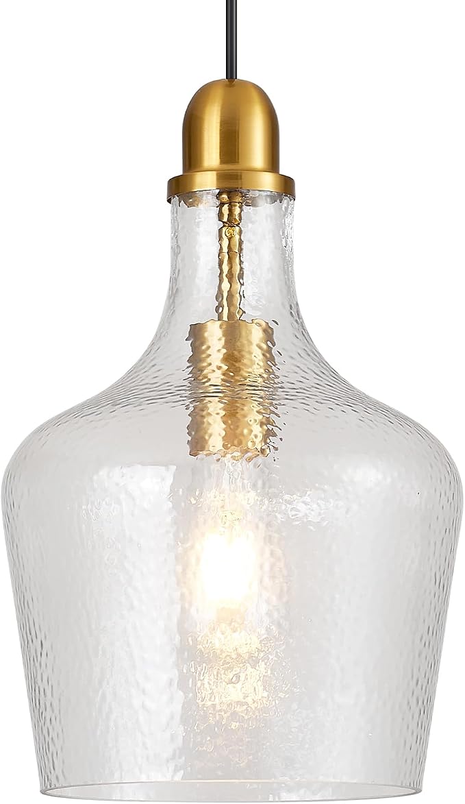 Glass Pendant Light Modern Brass 1 Light Single Dome Pendant Lighting Fixtures for Kitchen Island Dining Room Hallway, Dia 9 Inch, E26, UL Listed