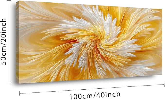 Ggaafet Yellow Abstract Wall Art for Bedroom Canvas Painting Prints Warm Soft Radial Feather Art Deco Modern Artwork Office Family Room Decor