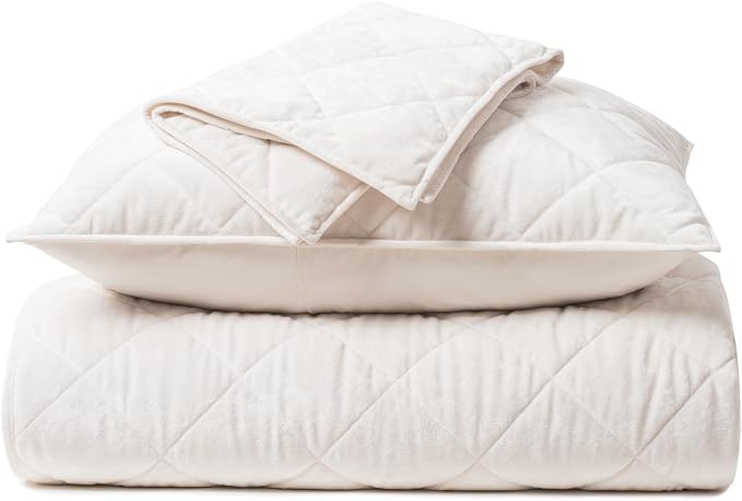 EVERGRACE Luxury Crushed Velvet Quilt Set King Size, Diamond Quilted Lightweight Velvet Comforter, Ultra Soft Oversized Bedspread Coverlet Bedding Set for All Season, with 2 Pillow Shams, Off White | Luxe Velvet