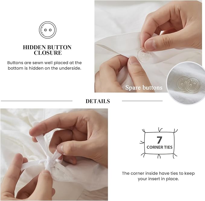 Simple&Opulence 100% Linen Duvet Cover Set, Natural French Flax White Ruffle Duvet Cover Twin Size, Breathable Comfy Linen Bedding Comforter Cover with 1 Pillowcase (White, 68" x 86")