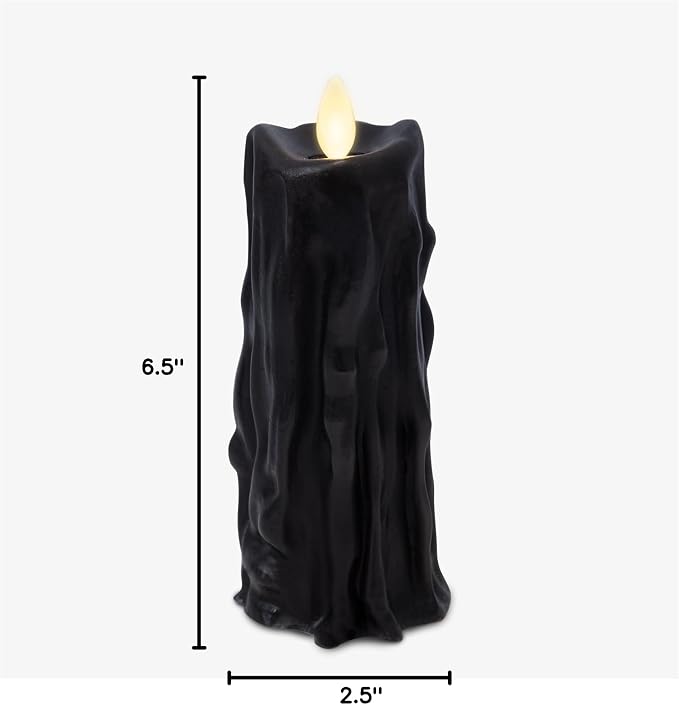 Luminara Heavy Wax Drip Flameless LED Candle, Black 2.5" x 6.5", Timer Function, Real Wax Pillar, Battery Operated Unscented Safe, Long-Lasting