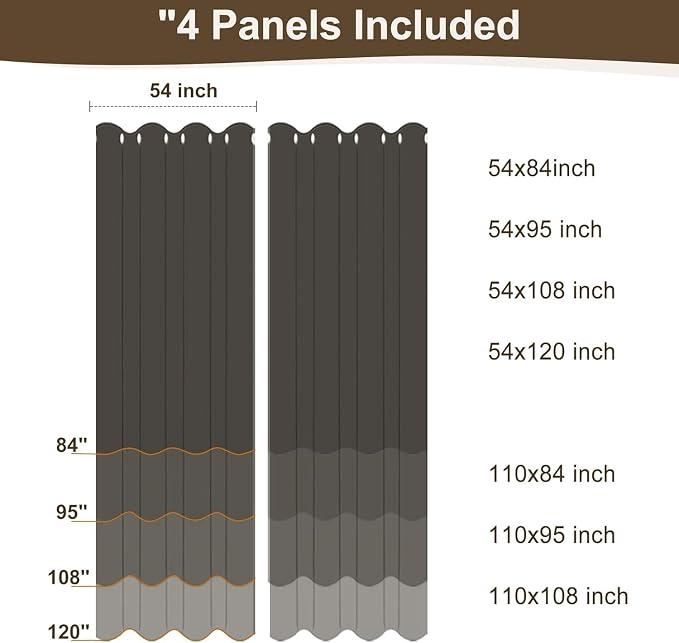 HolidayIdeas Outdoor Curtains for Patio-4 Panels Grey Linen Semi Sheer Curtains for Patio Waterproof, Privacy Sun Light Indoor Outside Drapes for Gazebo, Pergola, Balcony, Pool, Backyard 54x95 Inch
