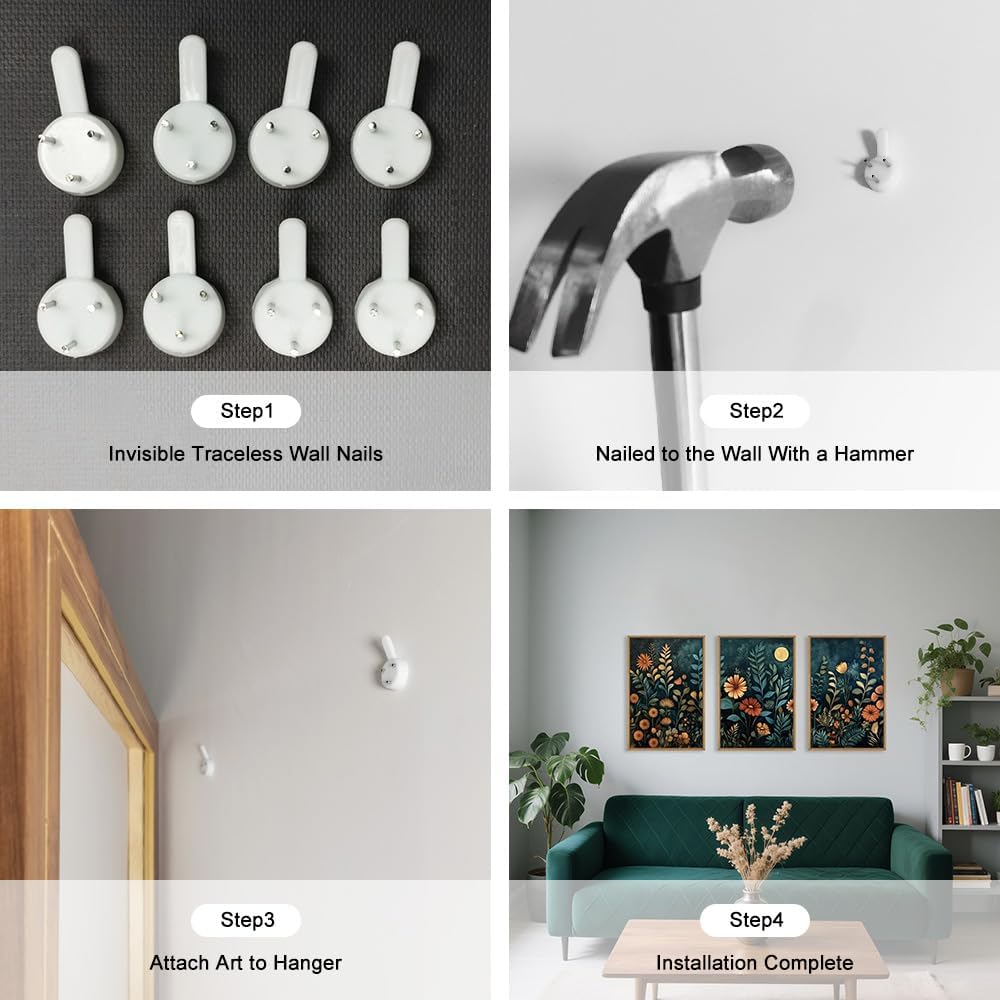 Celestdeco Vintage Dark Botanical Framed Canvas Wall Art Set, Colorful Floral Wall Decor, Nature Wildflower Wall Painting, Colorful Blossom Art Prints for Living Room, Bedroom, Office - 24"X36"X3