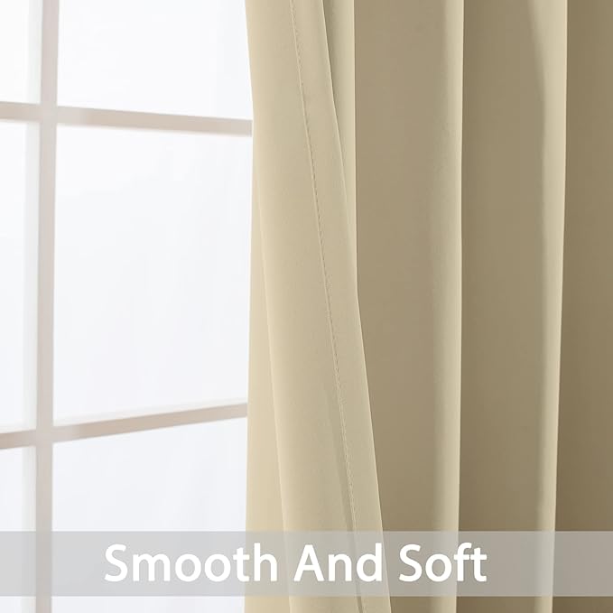 Yakamok Room Darkening Grommet Window Drapes Thermal Insulated Light Blocking Beige Blackout Curtains for Bedroom(70Wx84L, Beige, 2 Panels)