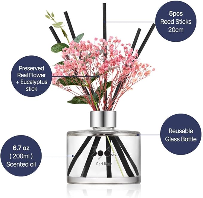 396 st. Preserved Baby's Breath Flower Reed Diffuser, Pure Cotton, 200ml(6.7oz) / Reed Diffuser Sets, Home Fragrance, Scented Oils, Home & Bathroom Décor