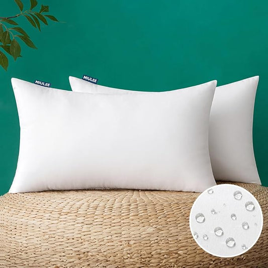 MIULEE Pack of 2 14x22 Inch Outdoor Pillow Inserts Waterproof Decorative Throw Pillow Insert, Rectangle Lumbar Garden Pillow Form for Patio Sofa Couch