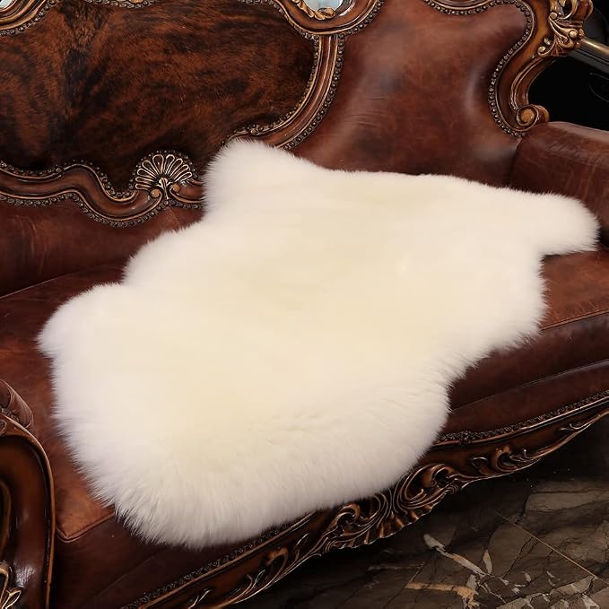 IRIWOOL Premium Genuine Fur Sheepskin Rug Real Australia Sheepskin Natural Luxury Fluffy Lambskin Fur Area Rug Seat Covers for Kids Bedroom Sofa Chair Cover (Light Brown, Single Pelt/2ft x 3ft)
