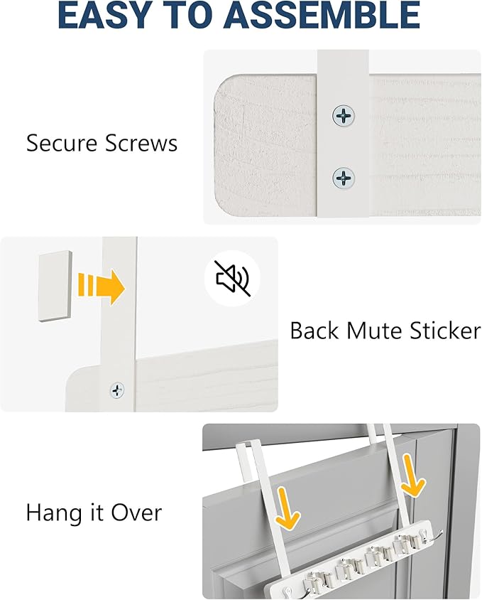 Lorbro Broom Holder Door Mount, Over the Door Broom and Mop Holder with 2 Over Door Hooks, Wood Broom Hanger, Tool Rack Organizer for Laundry, Garage, Closet, Kitchen Decor, 4 Slots & 4 Hooks Rustic