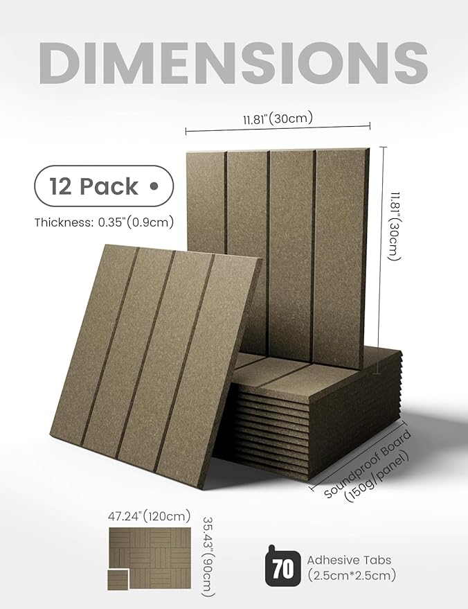 Large Felt Bulletin Board 48" x 36" Cork Board Alternative-12 Pack with 70 Safe Removable Adhesive Tabs, Cork Boards for Walls for Home Office Classroom Pin Board-Earth Brown