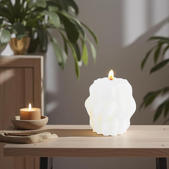 Pillar Candles Modern Aesthetic Ribbed Decorative Candle Set Cute Soy Wax Scented Ribbed Decor for Home (Style2)