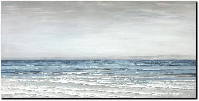 TRAIN2 ART Abstract Wall Art Painting Wall Decor Large Artwork Textured Blue and White Sea Background Canvas Wall Art for Living Room Bedroom Home Decor 20"x40"