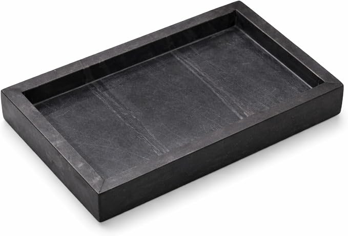 Natural Marble Tray, Black, 10" x 6", Rectangular | Bathroom Vanity Desktop Organizer, Stone Material, For Coffee Table Dresser Nightstand