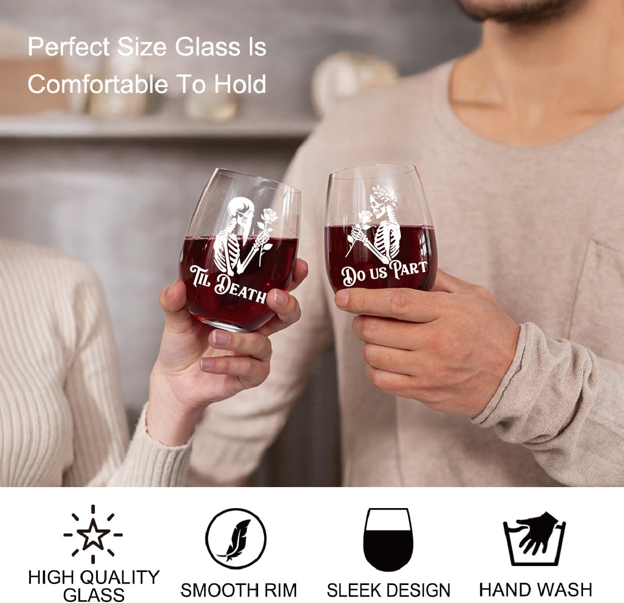 Perfectinsoy Skull Wine Glass 2 Piece with Gift Box, Zombie Design, Valentine's Day Autumn Halloween, Anniversary Wedding Gifts, Couple Gifts for Boyfriend and Girlfriend. (Do Us Set of 2)