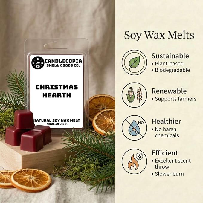 Christmas Hearth Strongly Scented Hand Poured Vegan Wax Melts, 12 Scented Wax Cubes, 6.4 Ounces in 2 x 6-Packs
