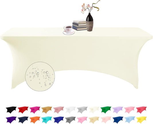 Spandex 8ft Waterproof Table Cover for Party,Wedding, Banquet, and Events(Ivory)