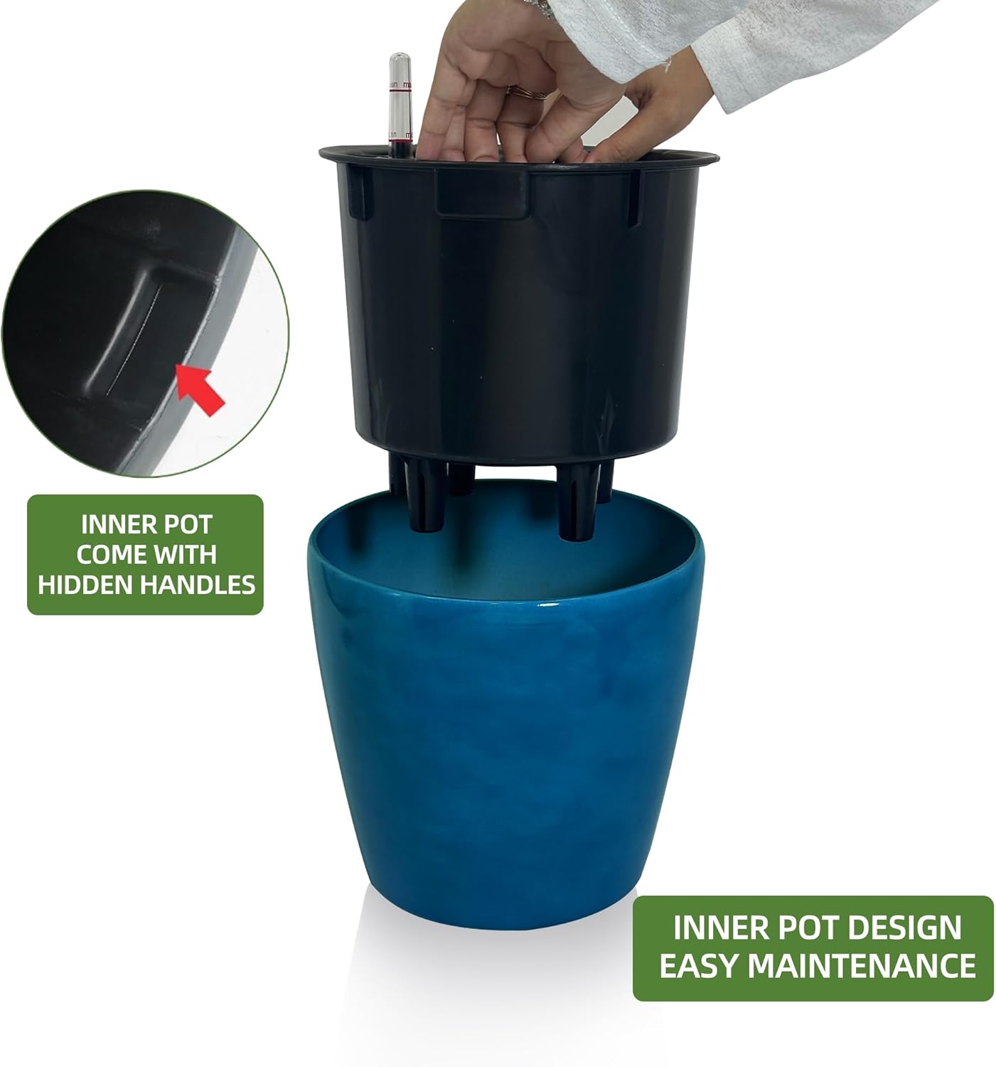 Dexceder 9x8 Inches Self Watering Planter Indoor Outdoor, Inner Pot Design, Thickened Table Flower Plant Pot with Water Level Indicator (Peacock Blue Gradient)