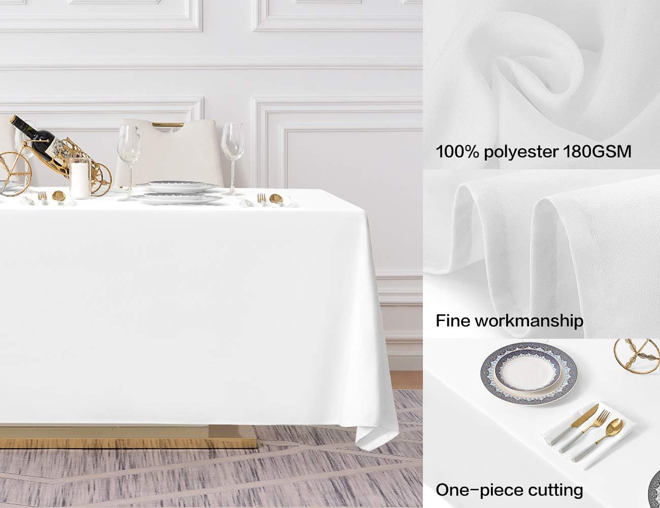 Surmente White Rectangle Tablecloth 90 x 156-inch Rectangular Polyester Table Cloth for Weddings, Banquets, or Restaurants