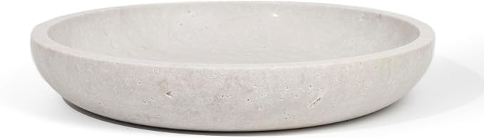 Shelf & Nook Travertine Decorative Bowls for Home Decor. Key Bowl for Entryway Table in a Choice of 5 Colors (White/Gray, Large)
