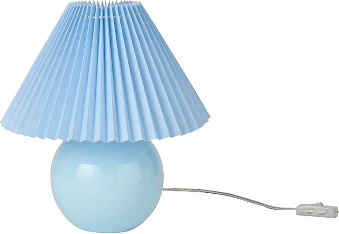 Nourison Home 13" Light Blue Ceramic Round Lamp with Pleated Shade for Bedroom, Living Room, Console, Entryway (Pack of 1)