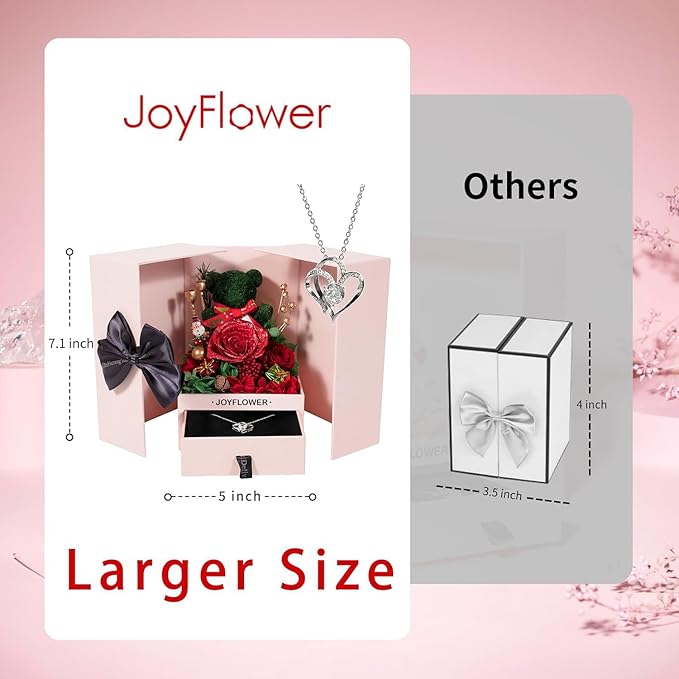 JoyFlower for Women, Christmas Decor with Forever Flowers, Preserved Flowers Bear with Necklace Gifts, Unique Eternal Rose Bear Gift on Christmas for Girlfriend Wife Mom Grandma Her