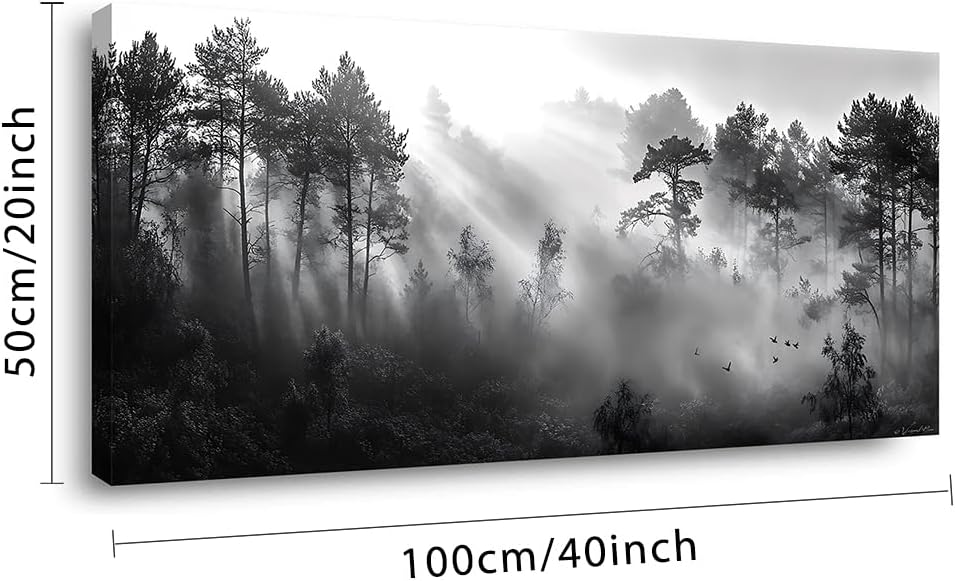 LASMOND Black and White Forest Wall Art for Living Room Modern Canvas Prints Artwork Picture Paintings Bedroom Office Home Decor (40x20 Inches)