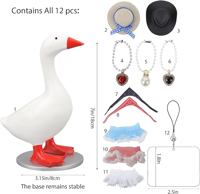 Desk Mini Goose Key Holder 7 inch with 4 set Outfits, Desktop Magnetic small Proch Goose Resin Statue, Cute Figurines Keychain Hanging, Table Decor for Home house Office Bedroom, Housewarming Gifts
