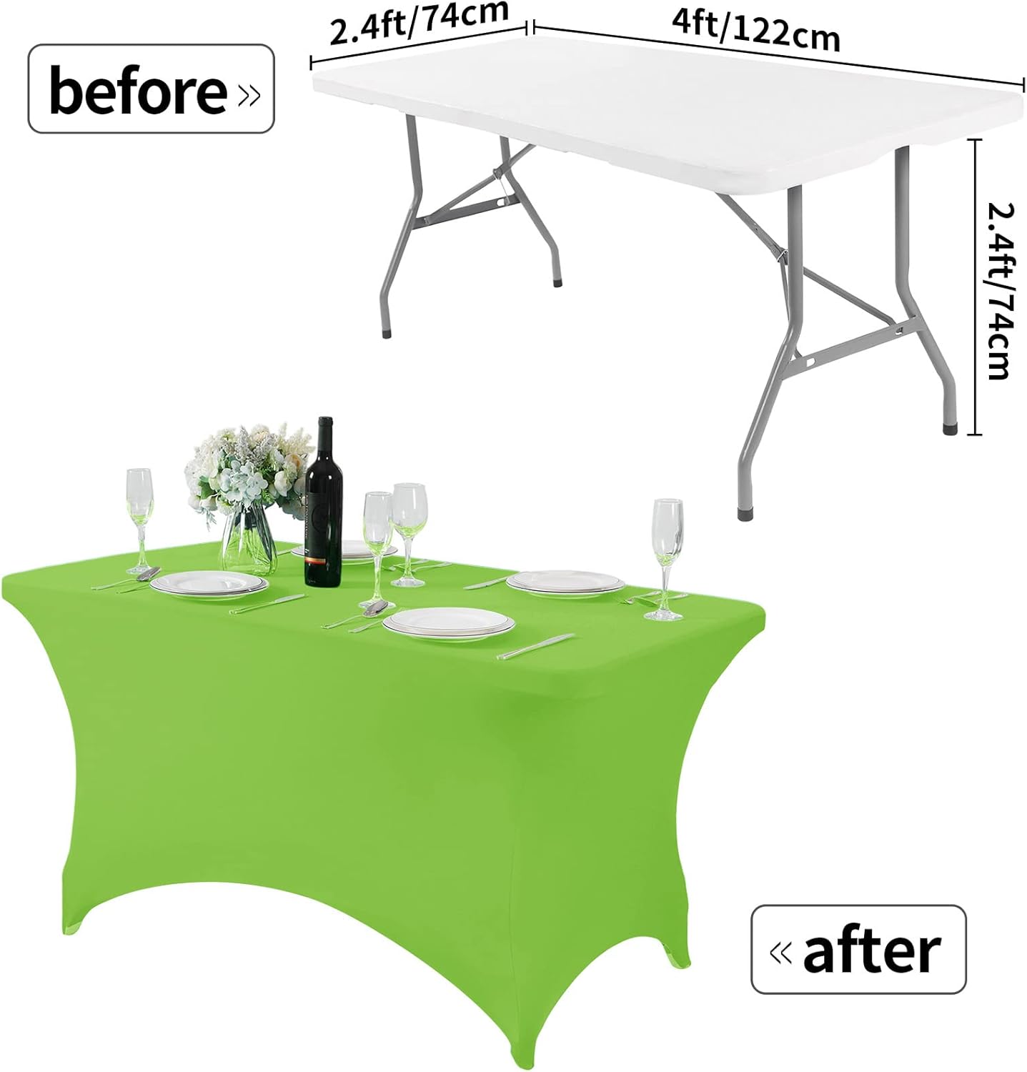 Spandex Table Cover for 4FT or 6ft or 8ft Table Universal Fitted Stretch Tablecloth for Party, Banquet, Wedding and Events-Apple Green