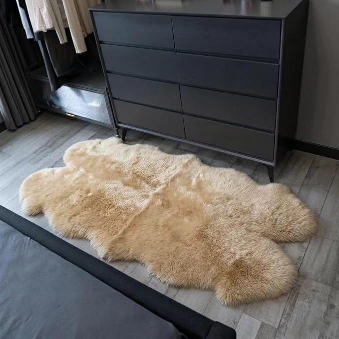 Sheepskin Rug, Fluffy Shaggy Area Rug, Super Soft 48‘’ x 72‘’ Sheepskin Hair Rug, Plush Rug, Decorative Rugs for Bedroom, Children's Room, Living Room (Khaki Camel, 48‘’×72”)