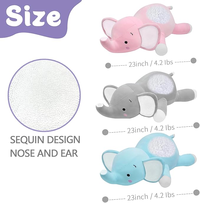 CSVBTRF Weighted Stuffed Animals, 4.2 lbs 23" Elephant Plush Hugging Pillow for Gift, Grey Elephant Stuffed Animals