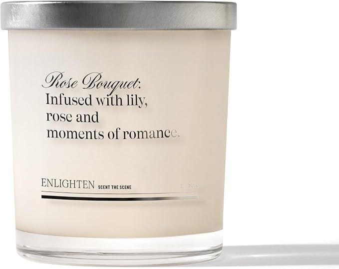 Enlighten Rose Bouquet Candle | Luxurious Rose, Lily & Marigold Scent | Double Scent Load for Enhanced Aroma | Eco-Friendly, Hand-Poured Soy Wax | 12oz Glass Tumbler | Made in USA