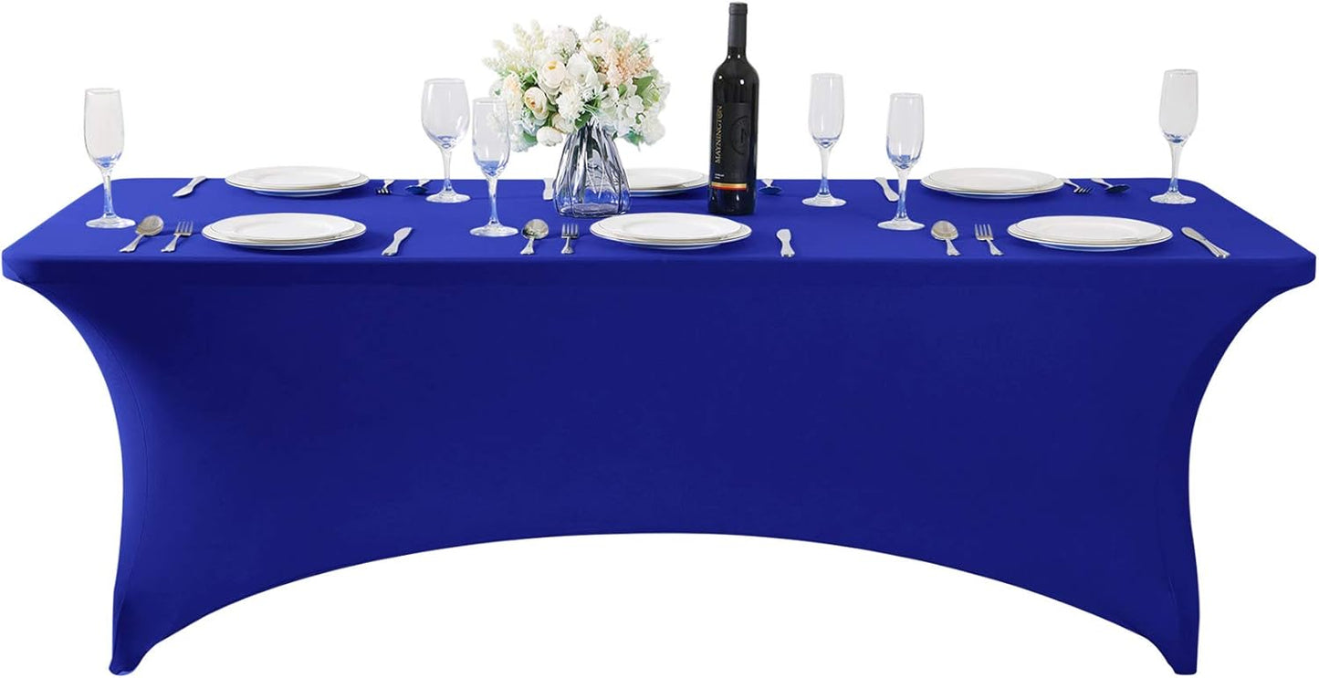 SuperO 2Pack Waterproof Spandex Table Cover for 8FT Table Universal Fitted Stretch Tablecloth for Party, Banquet, Wedding and Events-Royal Blue