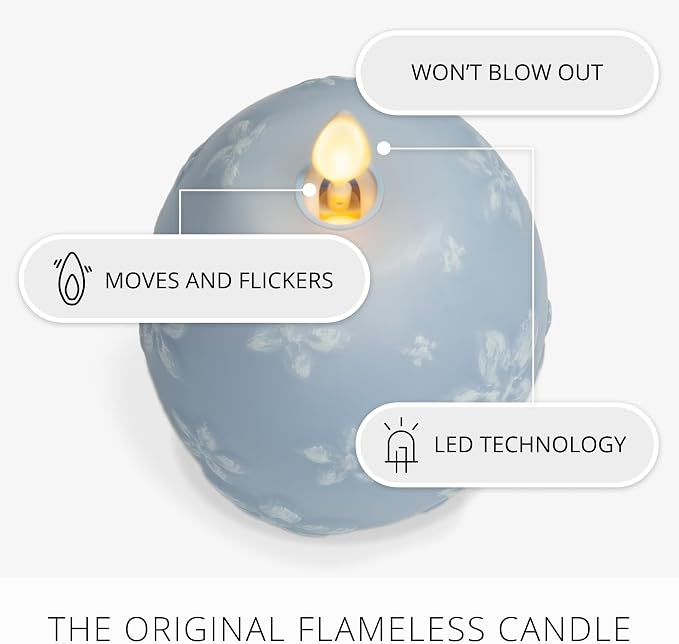 Luminara Flameless Candle Crystal Beads Glitter Sphere, Unscented Real Wax LED Candle, Timer, Holiday Decoration Centerpiece (Cashmere Blue Floral)