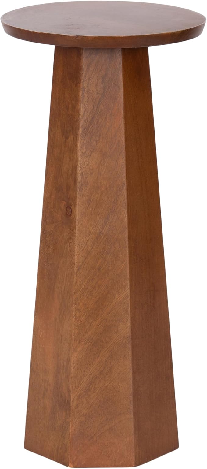 Kate and Laurel Hemingson Modern Mango Wood Round Drink Table, 10 x 10 x 22, Walnut Brown, Mid-Century Circle Pedestal Table for Use as Bedroom Nightstand, Indoor Plant Stand, or Living Room Accent