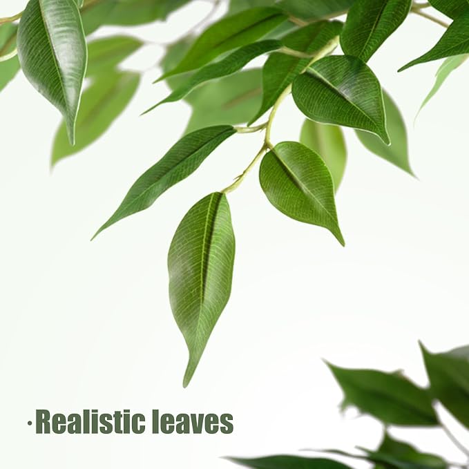 5FT Artificial Ficus Tree, 60in Fake Silk Tree with Natural Curved Trunk & 1488 Lush Leaves, Floor Faux Plant with White Pot, Low Maintenance Decor for Home, Office, Patio