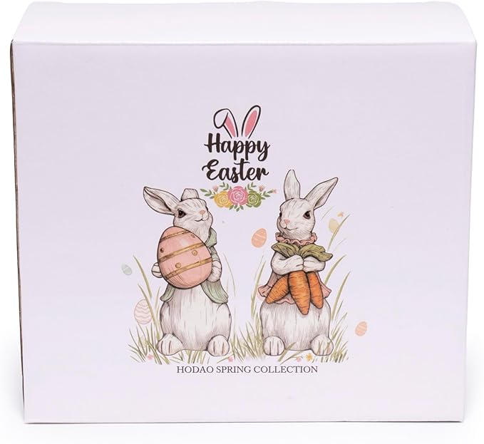 Hodao Easter Bunny Decorations Spring Home Decor Bunny Figurines Gifts (Easter Gray Rabbit 2pcs)