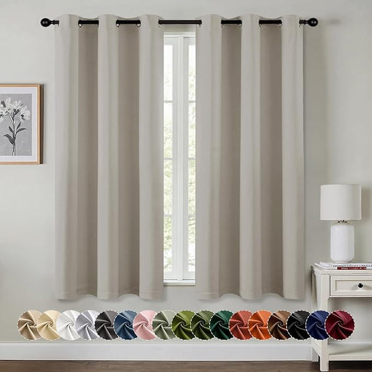 MIULEE Natural Blackout Curtains for Bedroom Living Room 63 Inches Long 2 Panels, Thermal Insulated Room Darkening Drapes Solid Grommet Noise Reduction Light Blocking Window Treatments 40x63 Inch