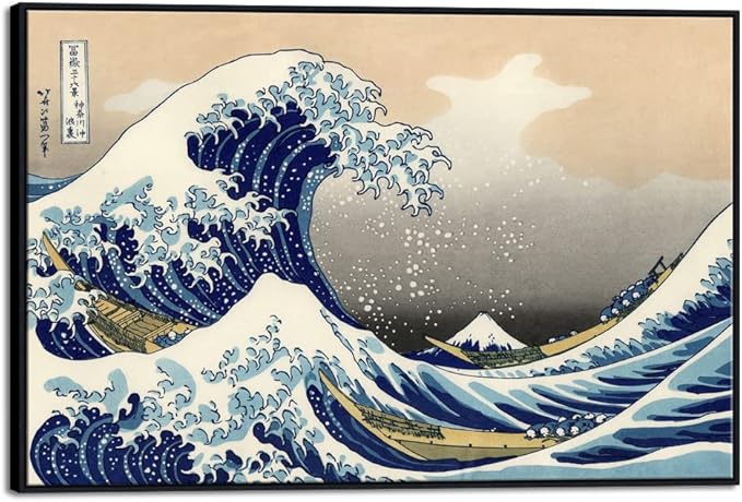 Wieco Art Extra Large Black Framed Art Great Wave of Kanagawa Katsushika Hokusai Canvas Prints Wall Art Abstract Seascape Paintings for Living Room Home Decorations