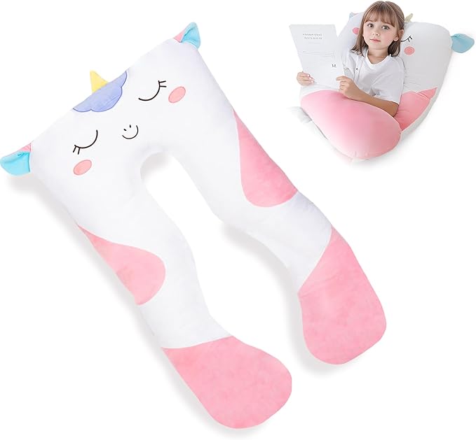 47x23 inch U Shaped Long Plush Body Pillows for Kids, Stuffed Animal Unicorn Soft Large Pillow for Sleeping, Big Cute Plushies, Washable Cover, Gift for Boys and Girls