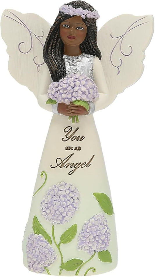 Pavilion Gift Company - You are an Angel - 5" Ebony African American Angel Figurine Floral Spring Home Decor Religious Survivor Hospital Stay Present