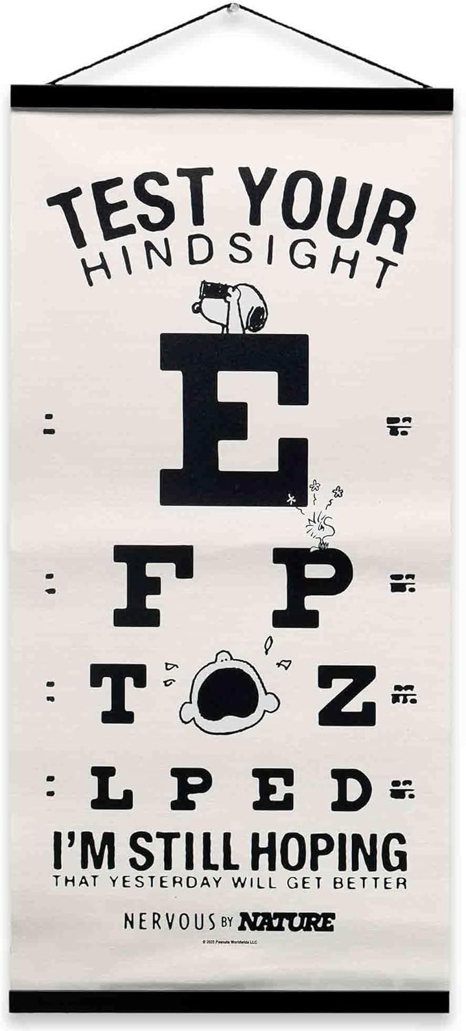 Peanuts Test Your Hindsight Hanging Canvas Banner - Fun Snoopy Eye Chart Wall Decor for Home or School