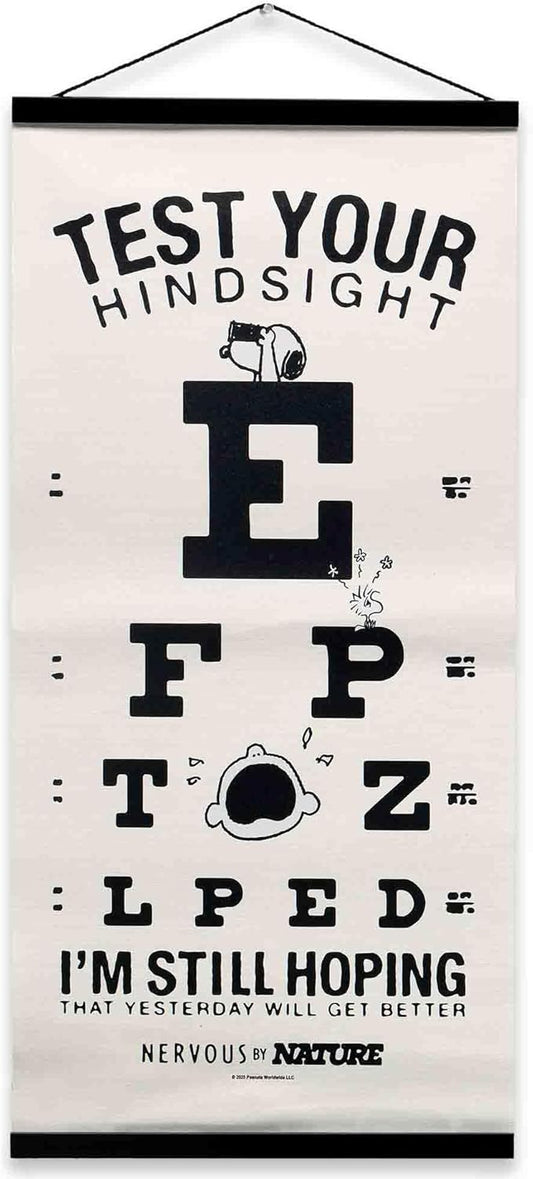 Peanuts Test Your Hindsight Hanging Canvas Banner - Fun Snoopy Eye Chart Wall Decor for Home or School