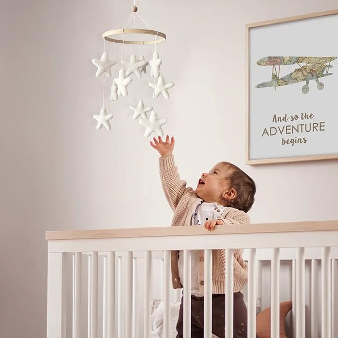 Baby Mobile for Crib - Boho Crib Mobile - Felt Star Mobile - Gender Neutral Baby Mobile - Boho Nursery Decor - Crib Mobile for Girls, Boys - Mobile for Bassinet, Pack N Play - Star