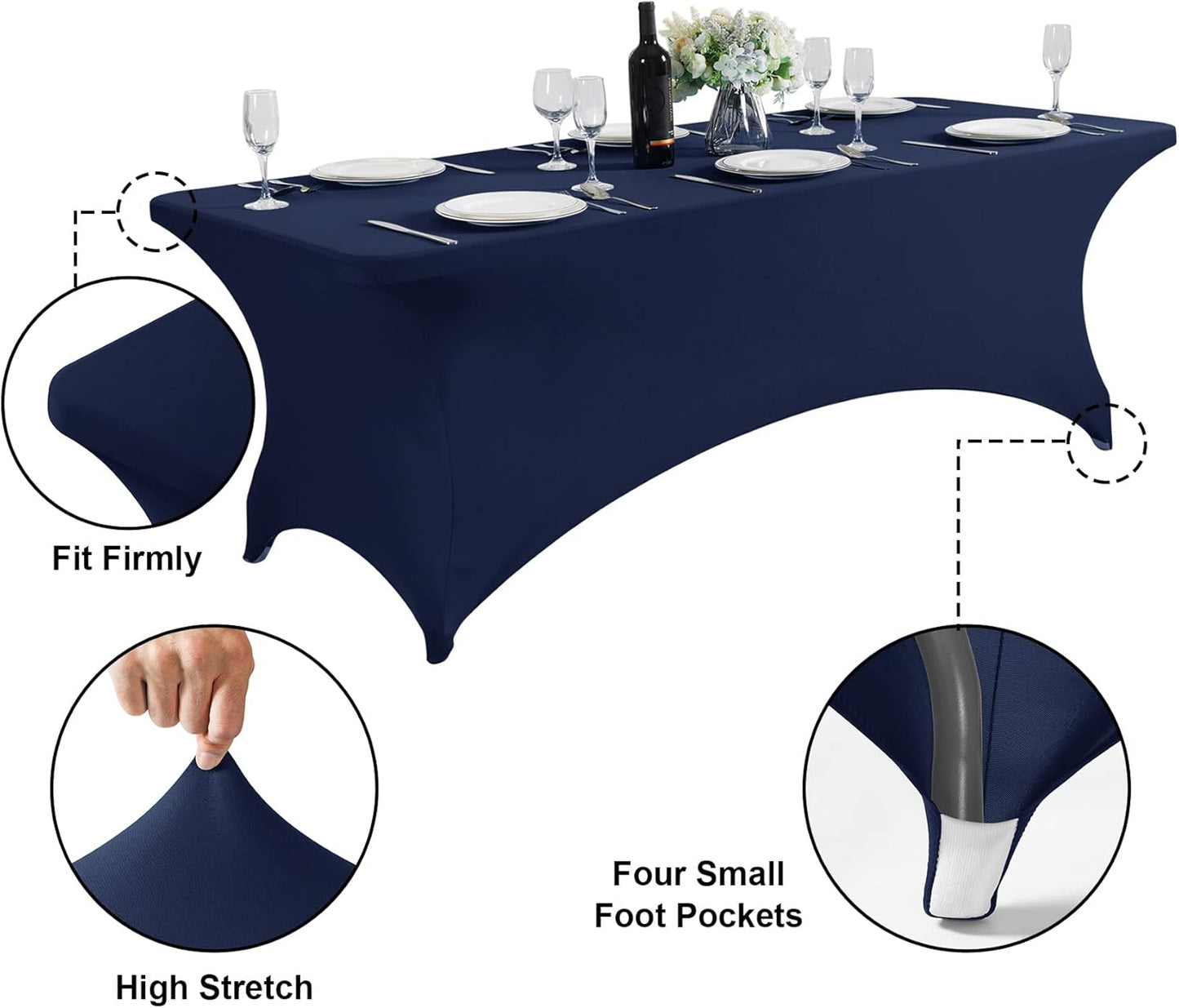 SuperO Waterproof Spandex Table Cover for 4FT Table Universal Fitted Stretch Tablecloth for Party, Banquet, Wedding and Events-Navy