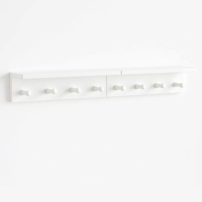 Entrance Coat Rack ，Coat Hooks, Wall-Mounted Wooden Hook Rack, Wall-Mounted Shelves are Very Suitable (White Color Finish—A-2)