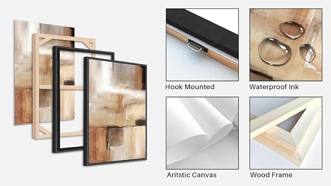 ASDCEUTICALS Large Canvas Wall Art - Brown and Beige Abstract Pictures for Living Room Vintage Wall Decor Retro Rustic Paintings Black Float Framed for Bedroom Dinning Room 32" X 48" X 3 pcs
