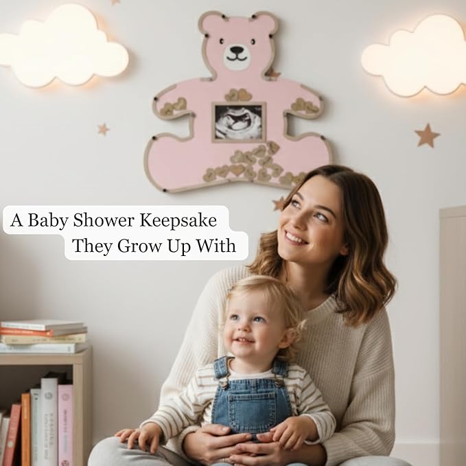 The Real Bossy Baby - Large Teddy Bear Guest Book Frame Keepsake for Baby Shower - Gender Reveal - Birthday - Premium Wood Shadow Box Display - Unique Gift Ideas - Luxury Personal Nursery Decor - Ultrasound Frame - We Can Bearly Wait Theme - Includes W...