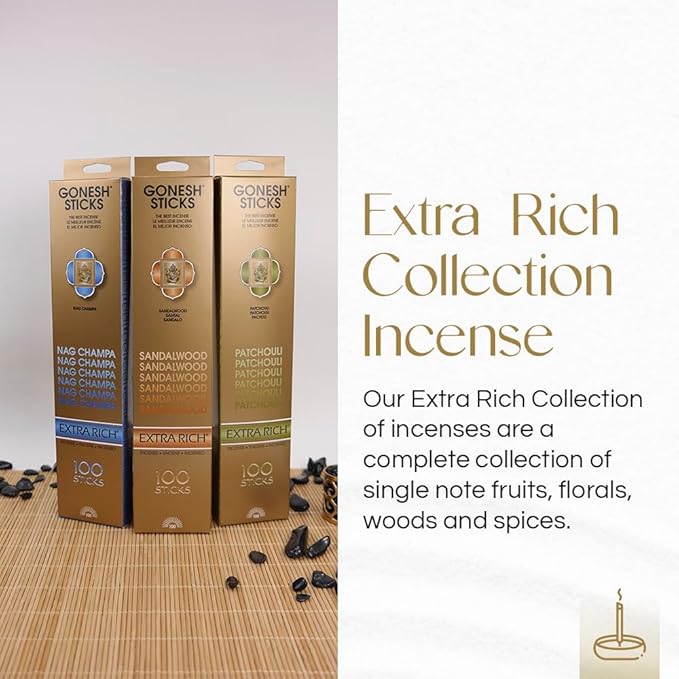 Gonesh - Extra Rich Scented Incense Sticks - Non-Toxic 10” Slow Burn Aromatic Sticks - Sandalwood - 100 Pack