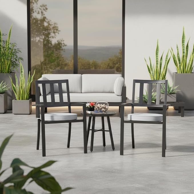 Set of 2 Outdoor 18 inch Round Patio Dining Chair Pads – Comfortable Fiber-Filled Seat Cushions with Ties, Reversible Polyester Fabric, Heather Gray