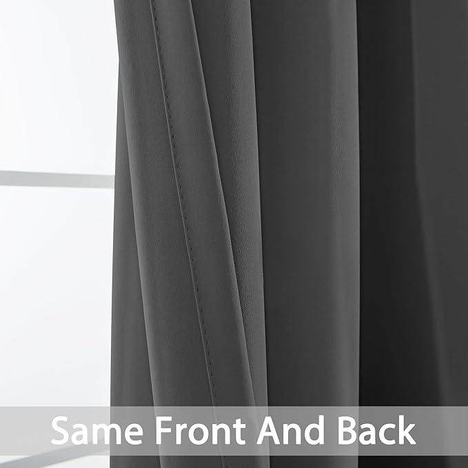 Yakamok 72 Inch Long Blackout Curtains for Bedroom, Thermal Insulated Room Darkening Curtains, Light Blocking Blackout Drapes for Living Room- 2 Panels,52x72 Inch, Charcoal Grey