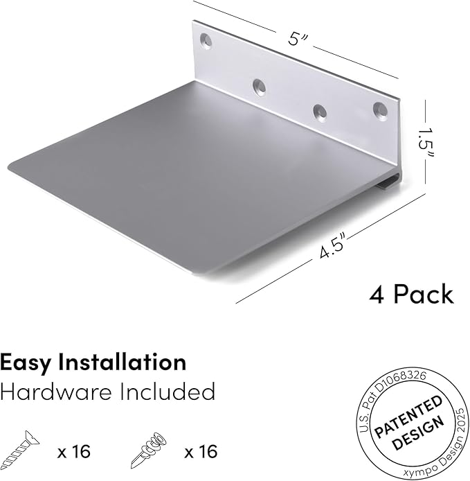 xympo Floating Invisible Bookshelf Wall Mounted (Set of 4) - Aluminum - Turn Books into Floating Shelves